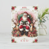 Vrolijk kerstcitaat Santa Reading to Reinders Feestdagenkaart (Staand voorkant)