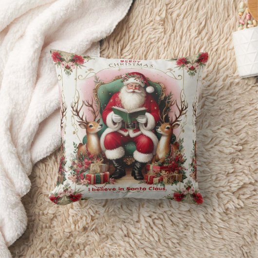 Vrolijk kerstcitaat Santa Reading to Reinders Kussen (Deken)