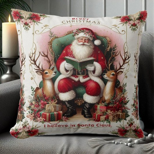 Vrolijk kerstcitaat Santa Reading to Reinders Kussen
