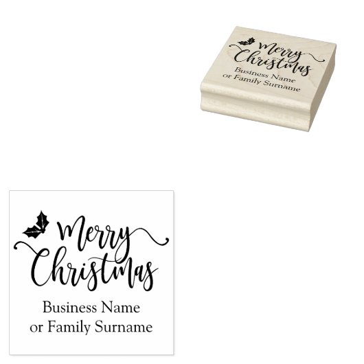 Vrolijk kerstcitaat Typografie & Holly Branches Rubberstempel (Gestempeld)