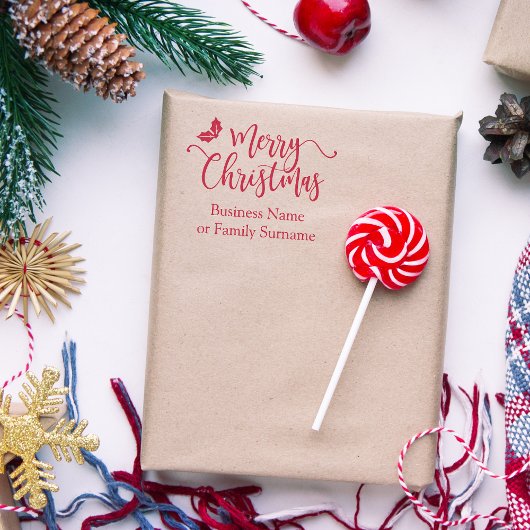 Vrolijk kerstcitaat Typografie & Holly Branches Rubberstempel