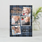 Vrolijk kerstcollage blauw geplakt fotokaart kaart (Staand voorkant)