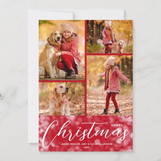 Vrolijk kerstcollage Multi-Photo Red Feestdagenkaart (Voorkant)