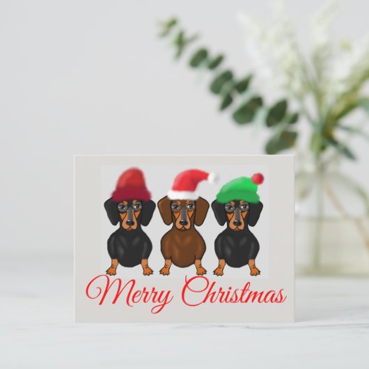 Vrolijk kerstdachshund briefkaart (Staand voorkant)