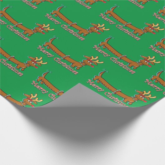 Vrolijk kerstdachshund cadeaupapier (Hoek)