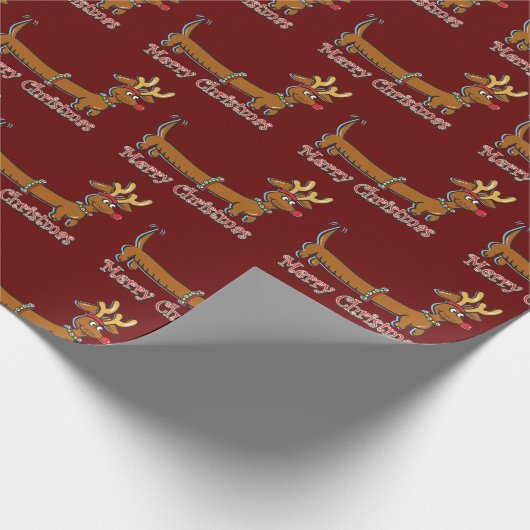 Vrolijk kerstdachshund cadeaupapier (Hoek)