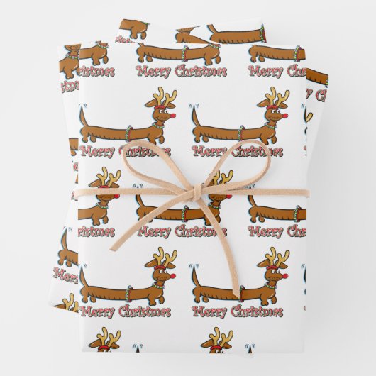 Vrolijk kerstdachshund inpakpapier vel (In situ)