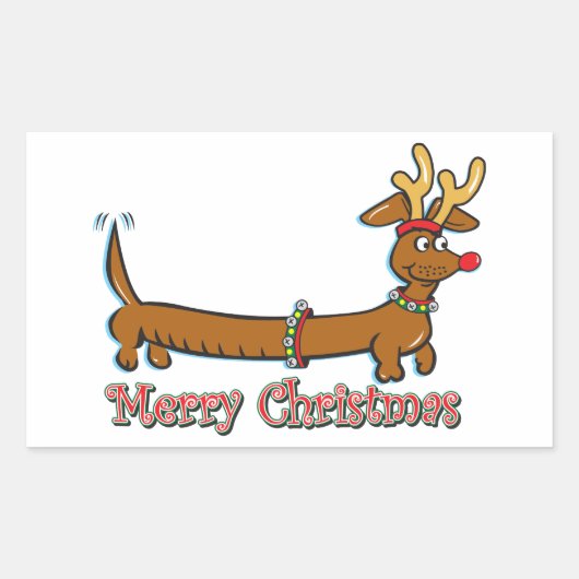 Vrolijk kerstdachshund rechthoekige sticker (Voorkant)