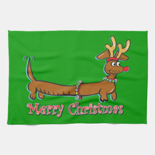 Vrolijk kerstdachshund theedoek