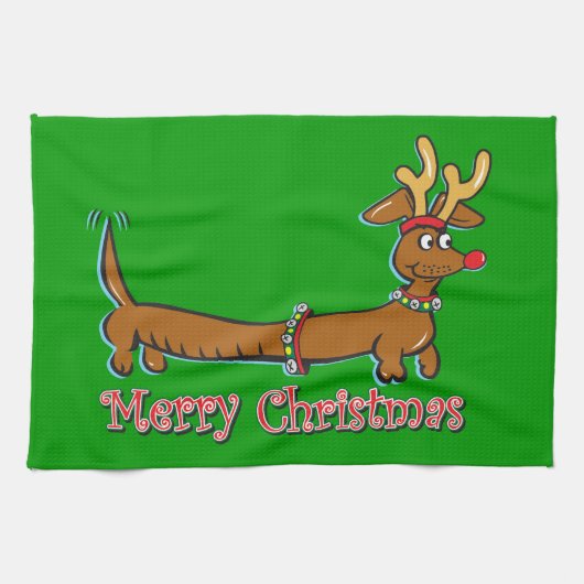 Vrolijk kerstdachshund theedoek (Horizontaal)