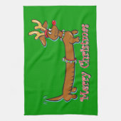 Vrolijk kerstdachshund theedoek (Verticaal)