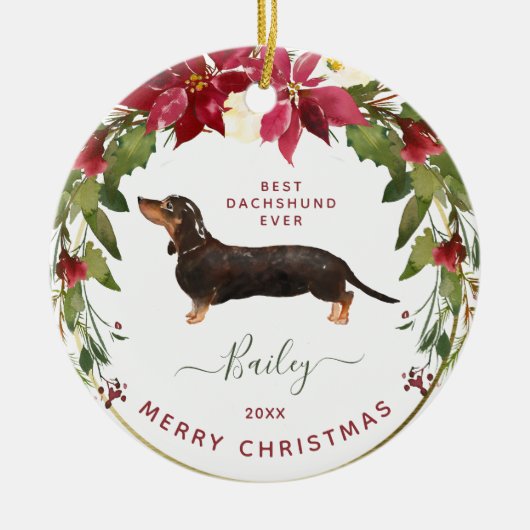 Vrolijk kerstdachshund | Voeg de foto van uw hond  Keramisch Ornament (Voorkant)