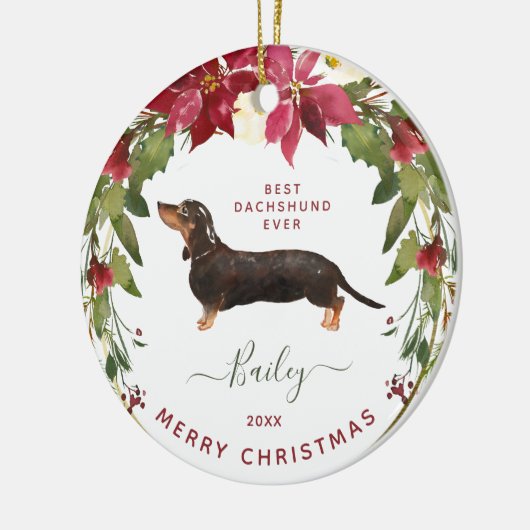 Vrolijk kerstdachshund | Voeg de foto van uw hond Keramisch Ornament (Links)