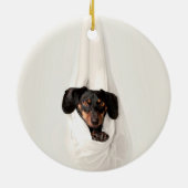 Vrolijk kerstdachshund | Voeg de foto van uw hond  Keramisch Ornament (Achterkant)