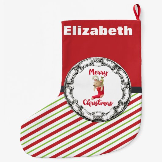 Vrolijk kerstddybeer in een  cirkel grote kerstsok (Achterkant)