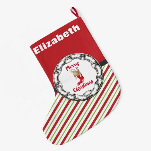 Vrolijk kerstddybeer in een  cirkel grote kerstsok (Achterkant (Hangend))