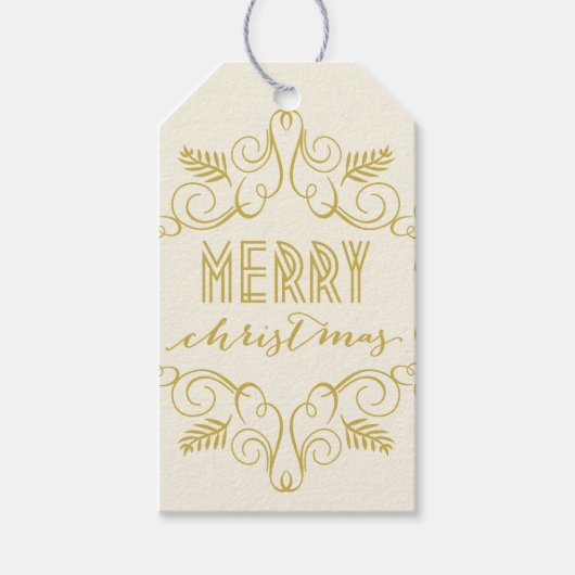 Vrolijk kerstdeco laat feestdag Label met cadeau Cadeaulabel (Voorkant)