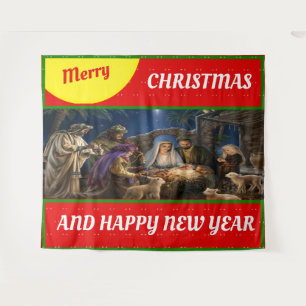 Vrolijk kerstdecor muur en ramen Tapestry Wandkleed