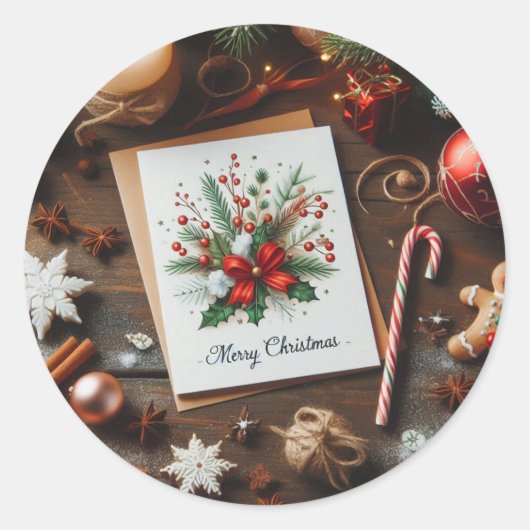 Vrolijk kerstdecoratie ronde sticker (Voorkant)