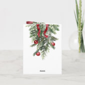 Vrolijk Kerstdennenbos Bough Rode Ornamenten Kegel Feestdagen Kaart (Achterkant)