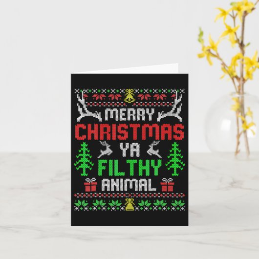 Vrolijk Kerstdier Filthy Ya Xmas Pajama 2 Kaart (Gele Bloem)