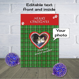 Vrolijk kerstdier foto rood groen check feestdagen kaart