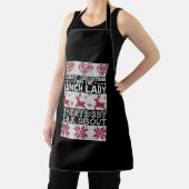 Vrolijk kerstdiner dame iedereen praat over schort (Insitu)