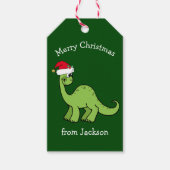 Vrolijk kerstdinosaurus in Santa Hat Custom Kinder Cadeaulabel (Voorkant)