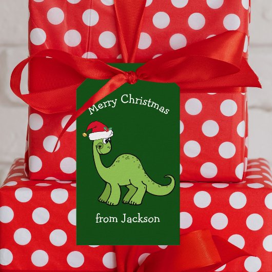 Vrolijk kerstdinosaurus in Santa Hat Custom Kinder Cadeaulabel
