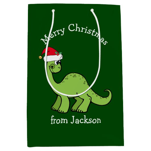 Vrolijk kerstdinosaurus in Santa Hat Custom Kinder Medium Cadeauzakje (Voorkant)