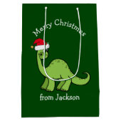 Vrolijk kerstdinosaurus in Santa Hat Custom Kinder Medium Cadeauzakje (Achterkant)