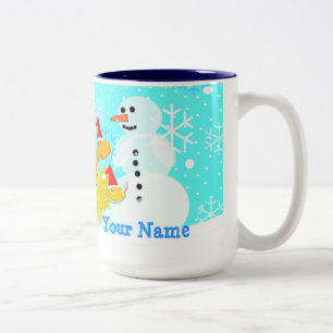 Vrolijk kerstdinosaurussen en Snowman Name Mok