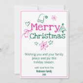 Vrolijk kerstdoedels roze & groen feestdagenkaart (Voorkant)