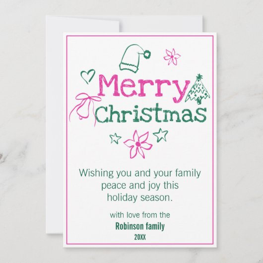 Vrolijk kerstdoedels roze & groen feestdagenkaart (Voorkant)