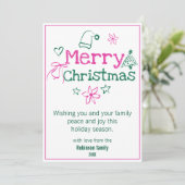 Vrolijk kerstdoedels roze & groen feestdagenkaart (Staand voorkant)