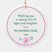 Vrolijk Kerstdoedels Roze & Groen Gepersonaliseerd Keramisch Ornament (Achterkant)