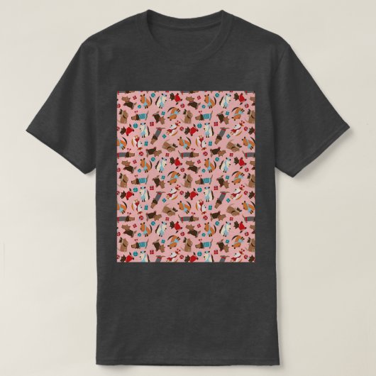 Vrolijk kerstdogpatroon PInk Grafisch T-shirt (Design voorkant)
