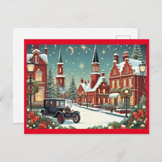 Vrolijk kerstdorp feestdagenkaart (Voorkant / Achterkant)