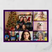 Vrolijk kerstdorp herbergt Paarse gouden Folie Feestdagenkaart (Achterkant)