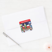 Vrolijk kerstdorp met Sinterklaas Vierkante Sticker (Envelop)