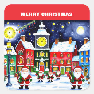 Vrolijk kerstdorp met Sinterklaas Vierkante Sticker