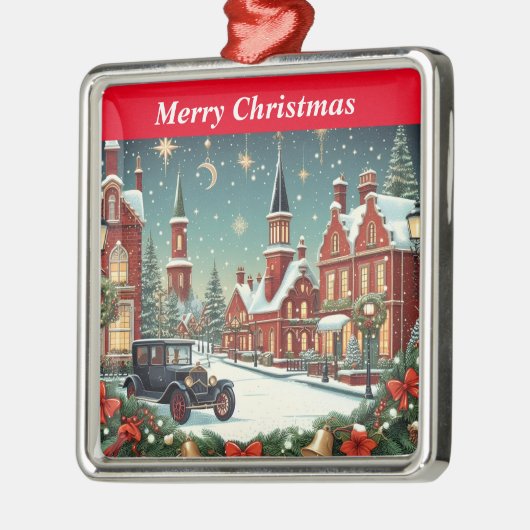 Vrolijk kerstdorp metalen ornament (Links)