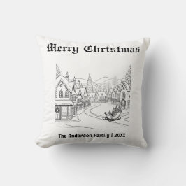 Vrolijk Kerstdorp Sneeuwscène Aangepaste Vakantie Kussen