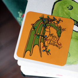 Vrolijk kerstdragon Geek Feestdagen Vierkante Sticker