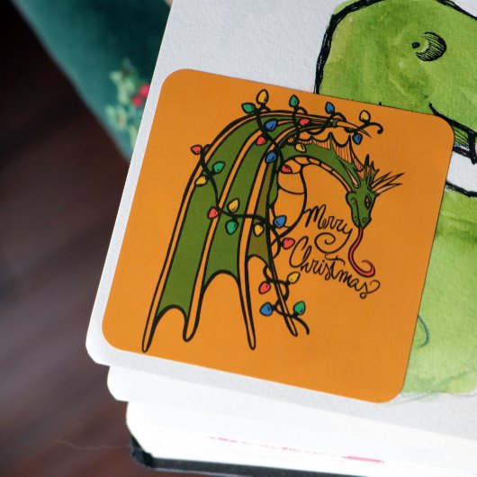 Vrolijk kerstdragon Geek Feestdagen Vierkante Sticker