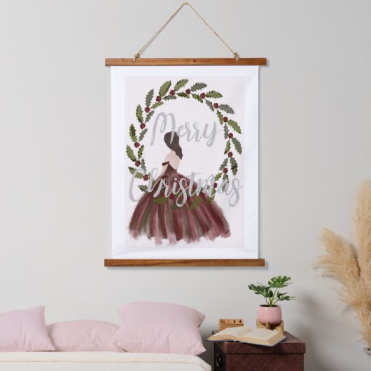 Vrolijk kerstdress en Wreath Hangend Wandkleed (Slaapkamer)