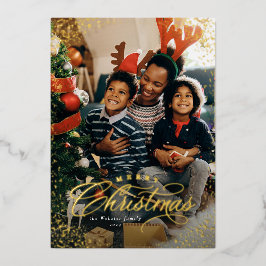 Vrolijk kerstelegant, één foto-sneeuwlijst folie feestdagenkaart