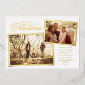 Vrolijk kerstelegant met twee foto's goudwit folie feestdagenkaart (Voorkant)