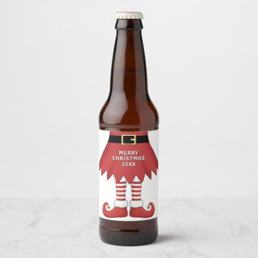 Vrolijk kerstelf vakantie rood bier etiket (Voorkant)