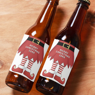 Vrolijk kerstelf vakantie rood bier etiket